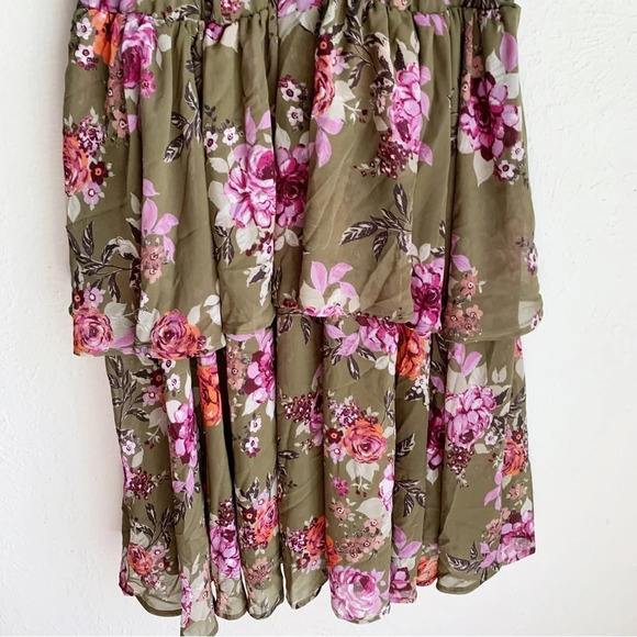 Torrid Floral Tiered Olive Chiffon Dress Sz 1 - Picture 5 of 6